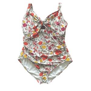LOFT FLORAL KEYHOLE TIE FRONT ONE PIECE SWIMSUIT